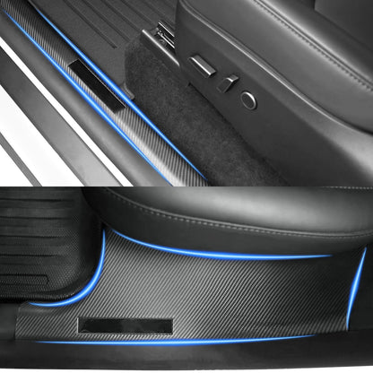 Premium carbon fiber sill protection covers tailored for Model 3 Highland, offering eco-friendly durability and sporty styling