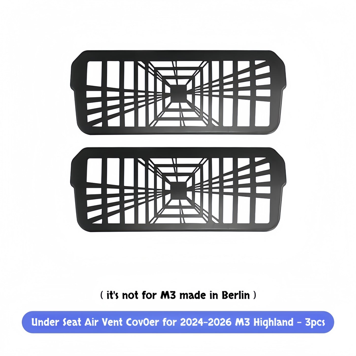 Rear seat underseat air vent cover for Model 3 Highland made of durable ABS, designed to protect airflow vents from debris