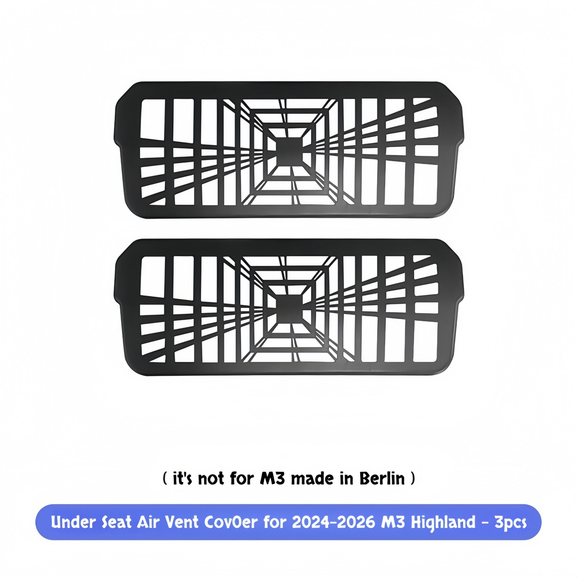 Rear seat underseat air vent cover for Model 3 Highland made of durable ABS, designed to protect airflow vents from debris
