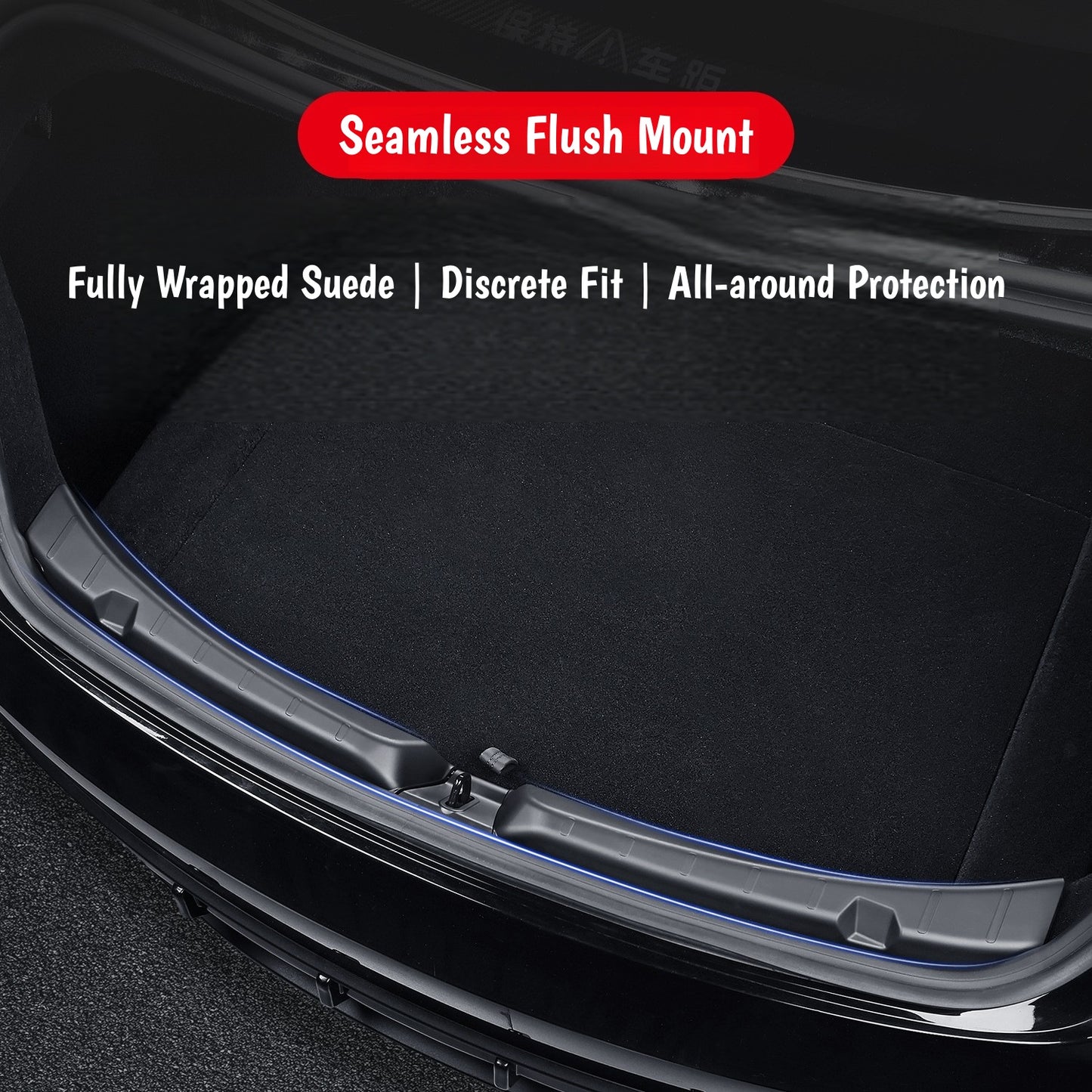 Full-width trunk sill protector for Model 3 Highland providing complete rear bumper coverage for daily cargo loading