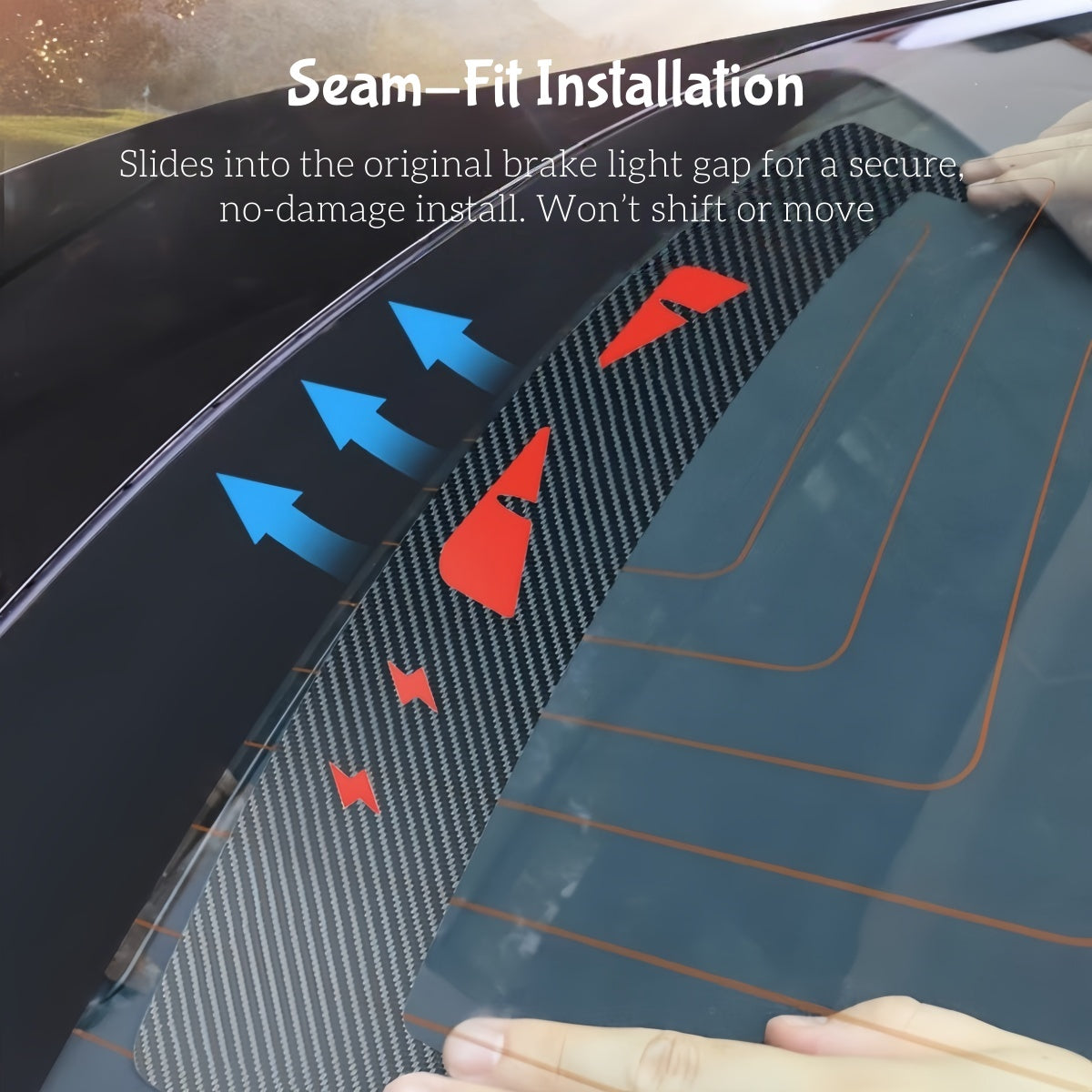 Rear high stop lamp cover insert for Model 3 with carbon look design to add style and better brake light visibility