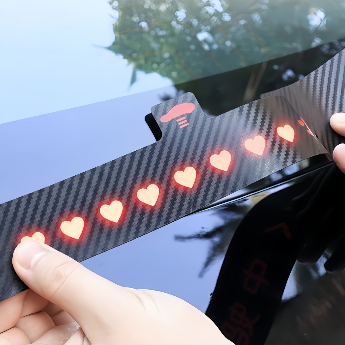 Upper brake light decal for Model 3 designed to improve rear visibility and add a personalized lighting effect