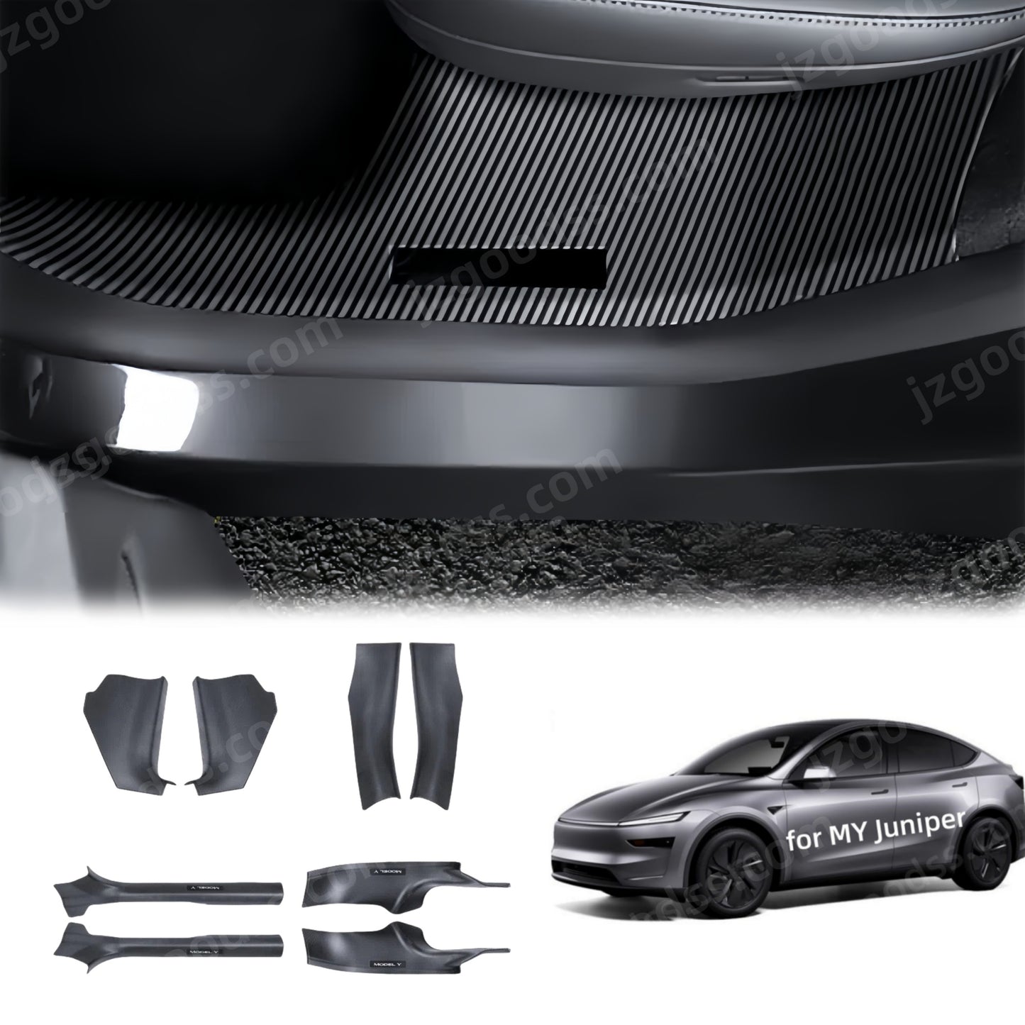 Model Y Juniper interior upgrade carbon fiber sill trim set designed for style improvement and scratch prevention