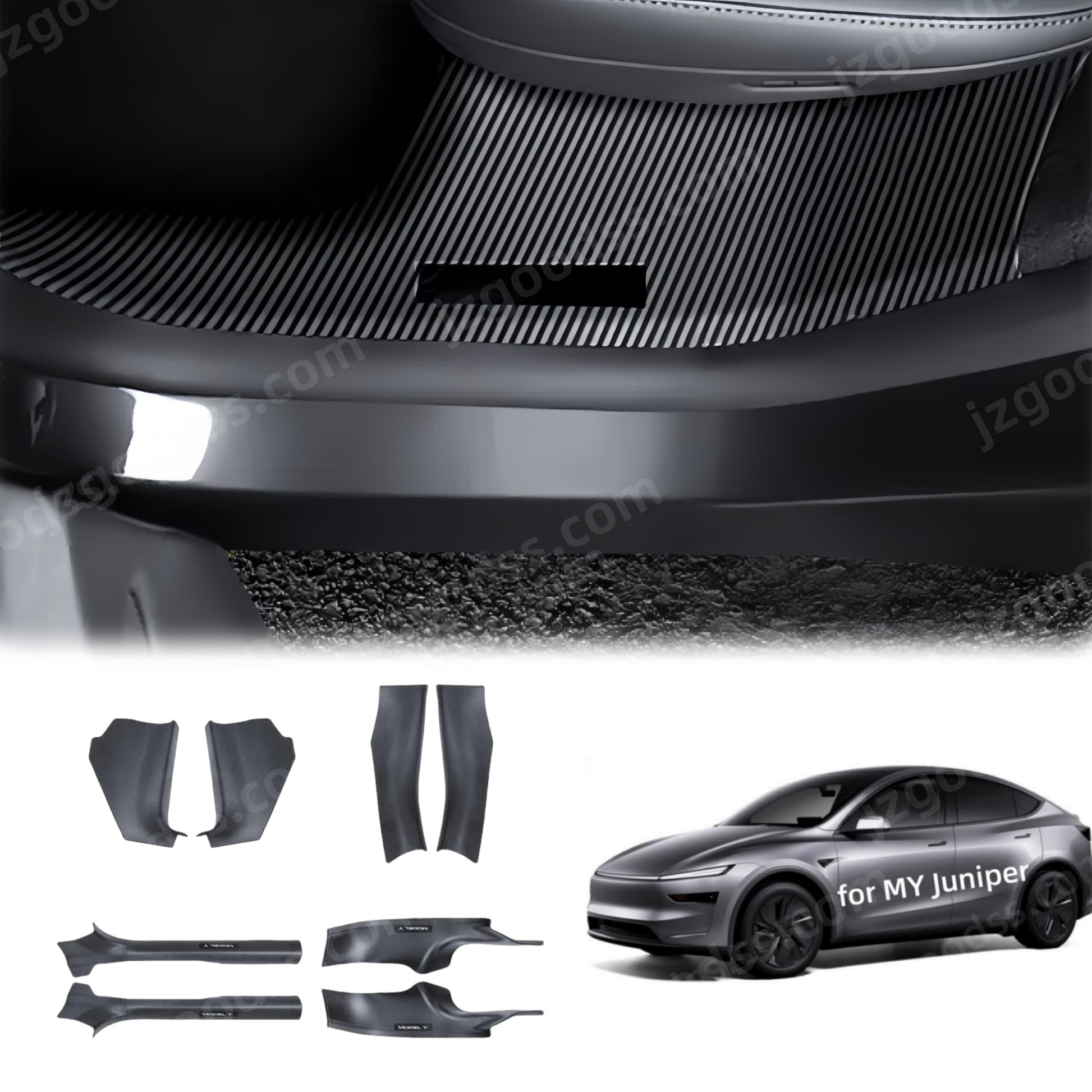 Model Y Juniper interior upgrade carbon fiber sill trim set designed for style improvement and scratch prevention
