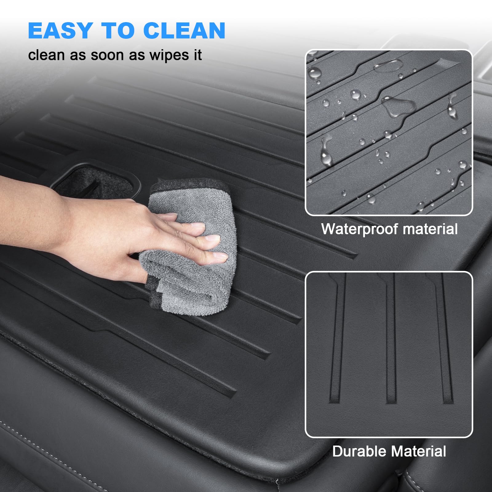 Seat backrest protector with Velcro installation for the 2025 Model Y Juniper, allowing fast, tool-free mounting and secure fit