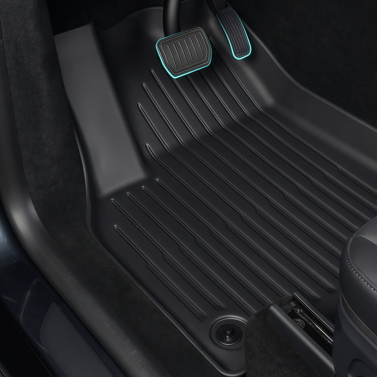 OEM style Tesla Model Y floor mats made from waterproof TPE material for clean factory interior look