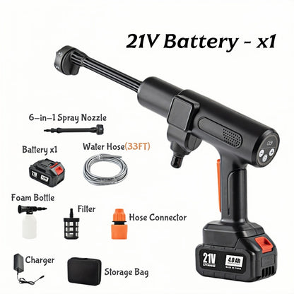 Portable pressure washer featuring safety lock and automatic shutoff system for secure operation and enhanced user protection during cleaning