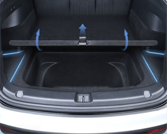 Premium trunk organizer bins designed for the 2024-2025 Model 3 Highland to keep emergency tools, cleaning kits, and accessories neatly stored