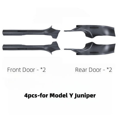 Protective carbon fiber door sill panel cover shields interior entry areas from shoes, dirt, and daily wear on Model Y