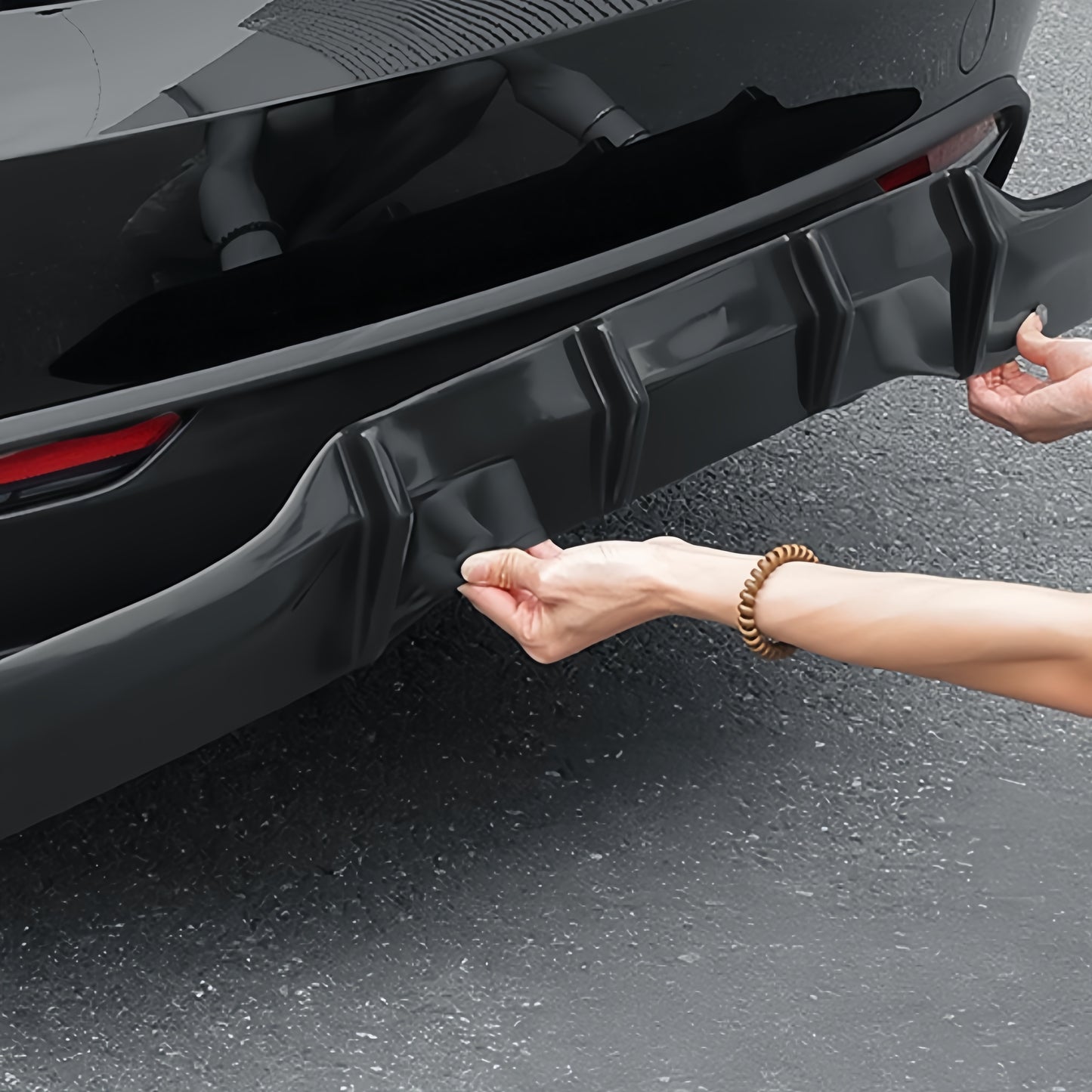 ABS diffuser acts as a rear bumper guard to help absorb minor impacts and protect the Model 3 Highland’s rear section