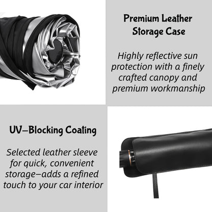 Rearview mirror cutout design allows sunshade umbrella to fit perfectly against windshield without gaps