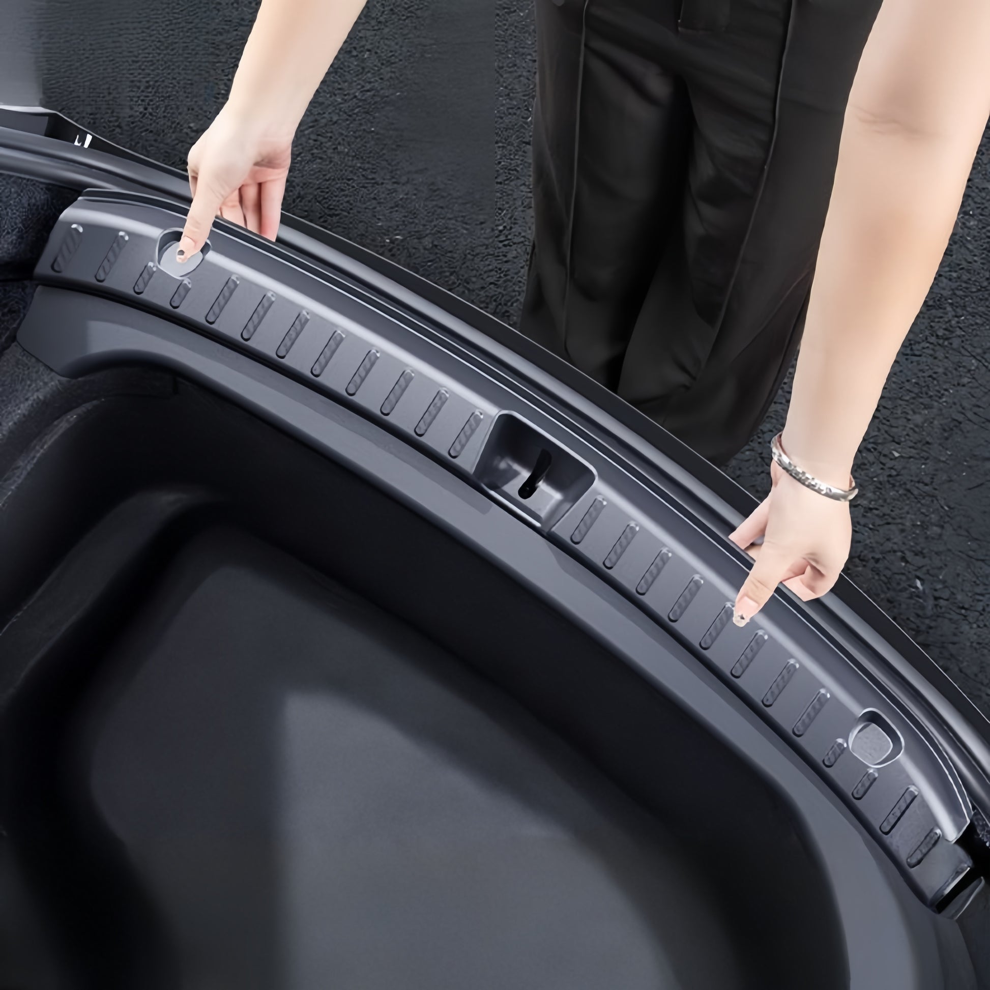 Scratch-resistant Tesla Model 3 trunk sill protector made from durable TPE, perfect for frequent cargo loading