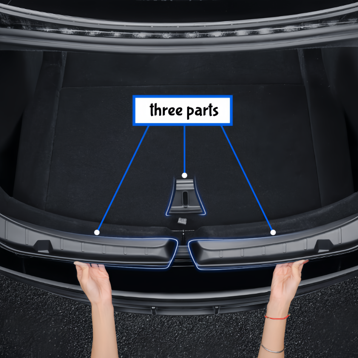 Scratch-resistant trunk sill guard for Model 3 Highland protecting paint during groceries, luggage, and tool loading