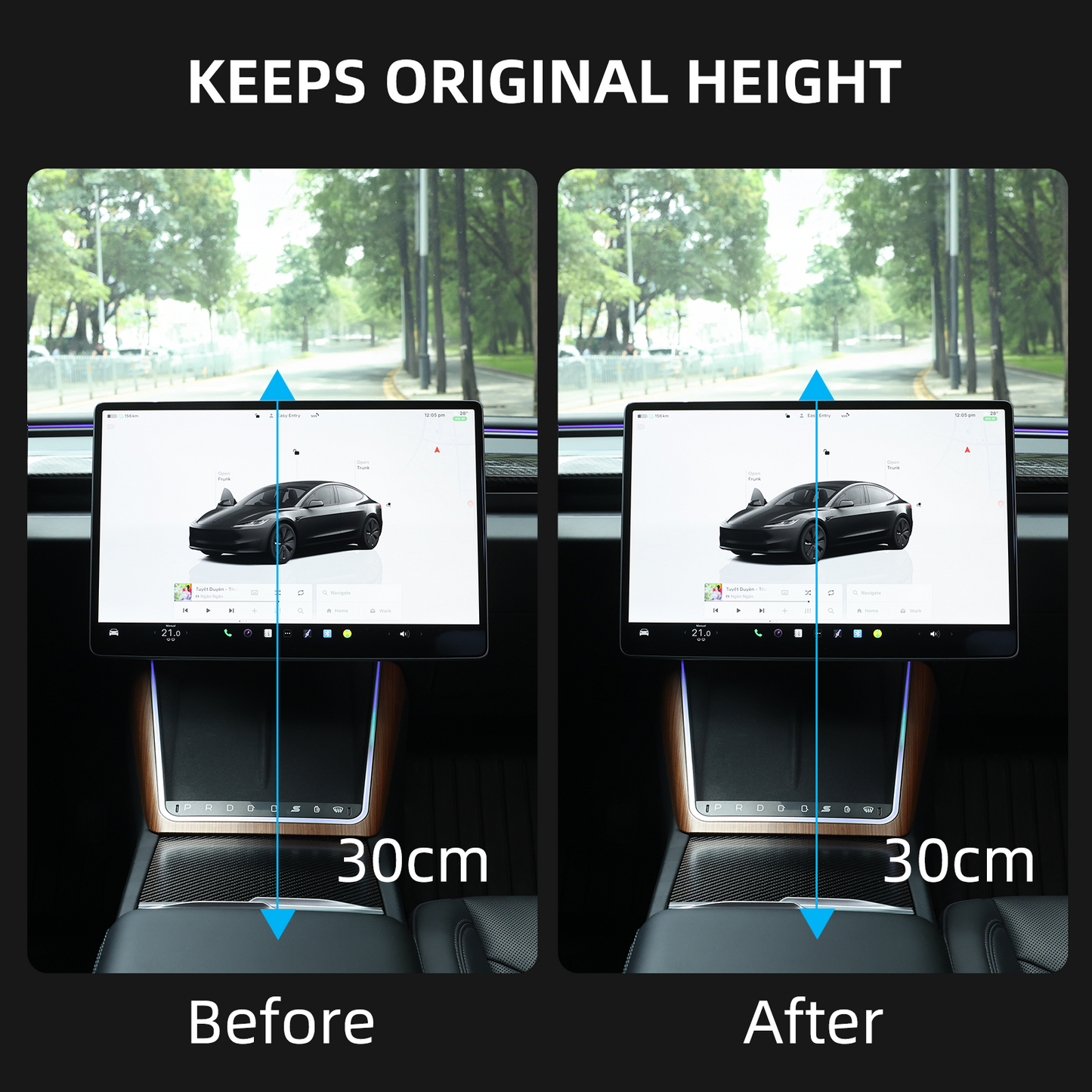 Wire-safe screen swivel mount for Tesla Model 3 Highland with proper cable clearance to prevent pressure or damage during movement