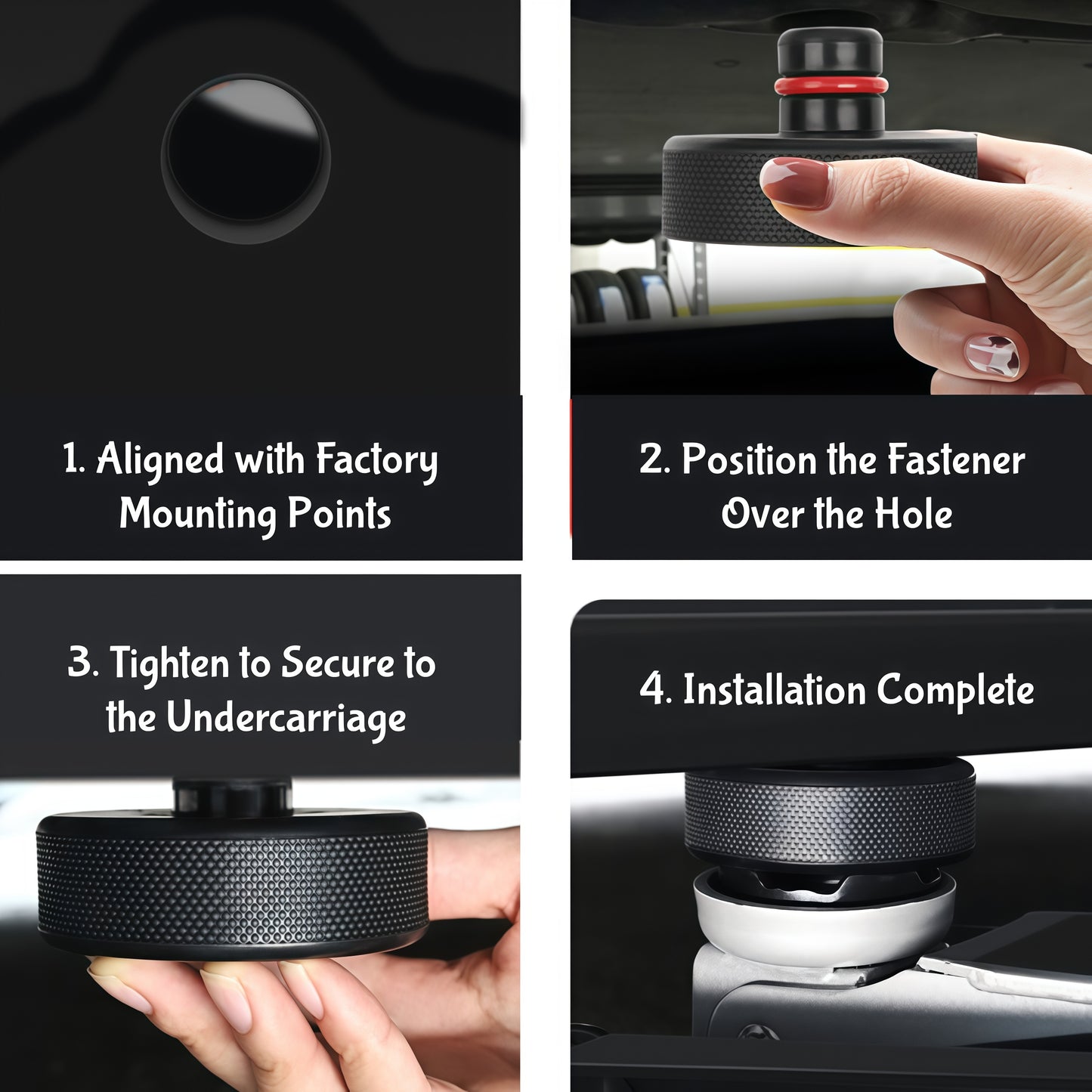 Secure locking stem structure ensures stable placement of the Tesla jack puck inside factory lift holes