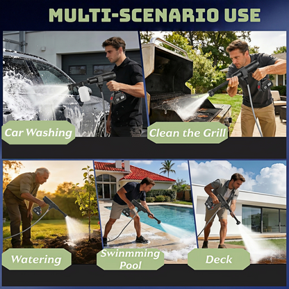 Self priming pressure washer with 16FT hose allowing water intake from buckets, pools, or faucets for flexible outdoor and car washing applications