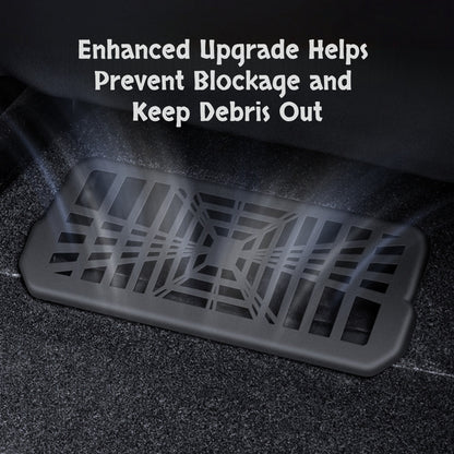 Underseat air vent cover engineered to maintain smooth airflow while keeping the rear cabin ventilation system unclogged