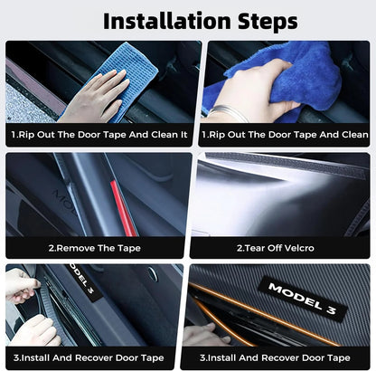 Sporty carbon fiber door step guard offers sleek protection and enhances the interior look of the 2025+ Model Y 5-seater