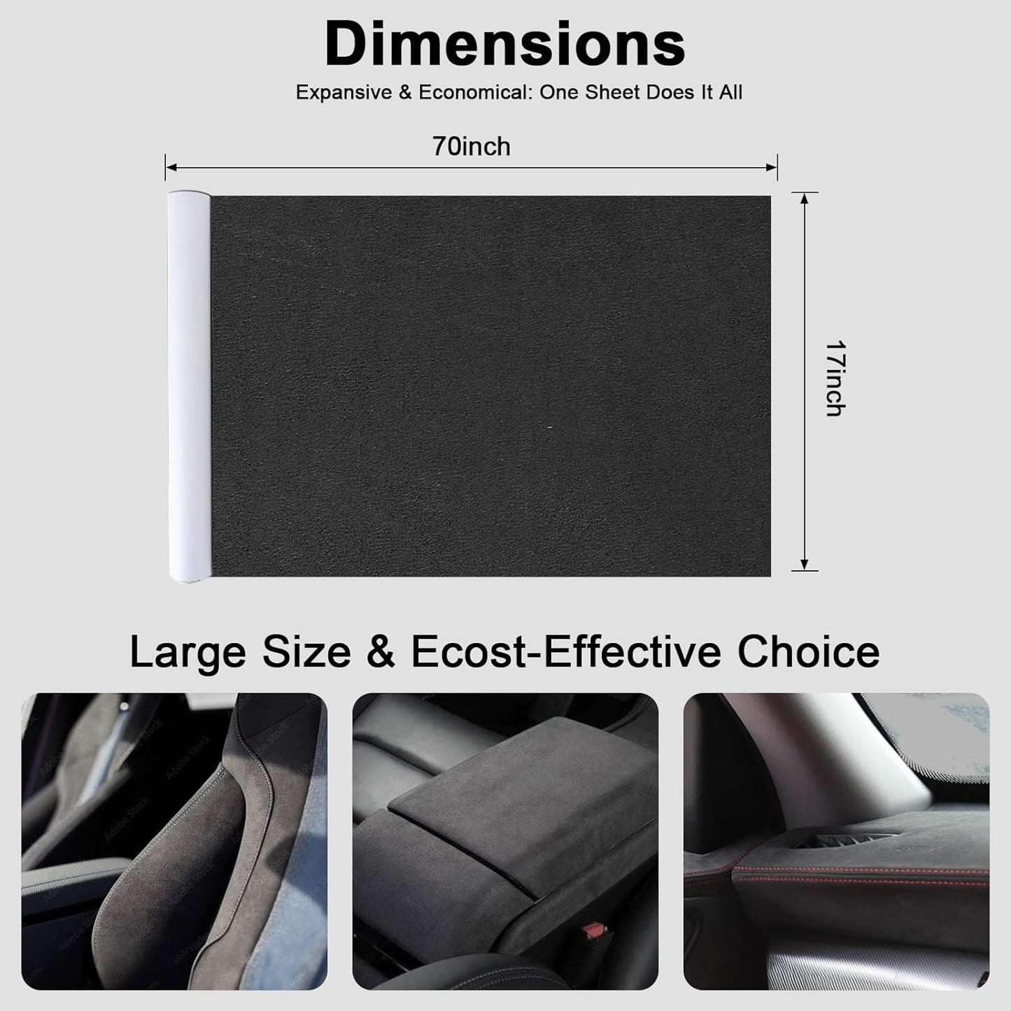 Stretchable suede wrap designed for car dashboard and interior trim, offering flexible installation on curved surfaces