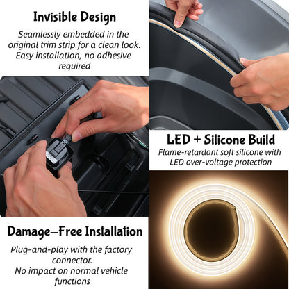 Tesla front trunk LED lighting strip made with flame-retardant silicone and durable LED chips