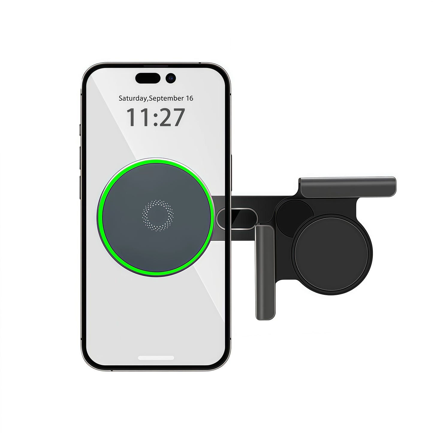 Tesla interior phone mount with clean OEM-style design and wireless charging for a modern driving setup