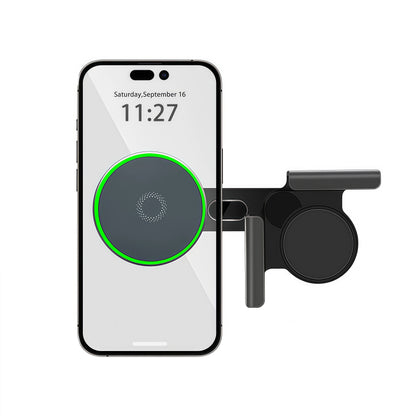 Tesla interior phone mount with clean OEM-style design and wireless charging for a modern driving setup
