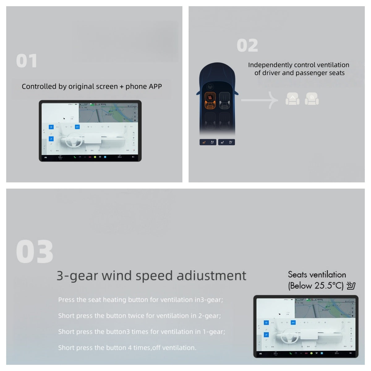 Tesla Model 3 cooling seat for long drives with soft leather and high-performance airflow technology