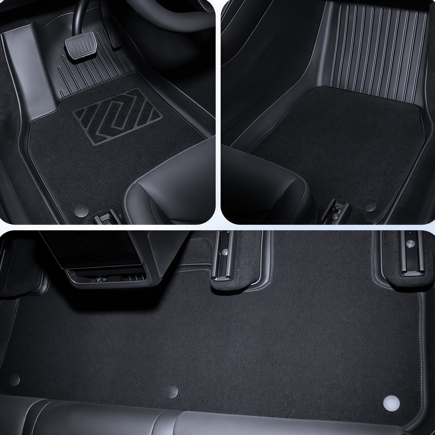 Precision laser-measured Tesla Model 3 floor mats ensuring edge-to-edge custom interior coverage