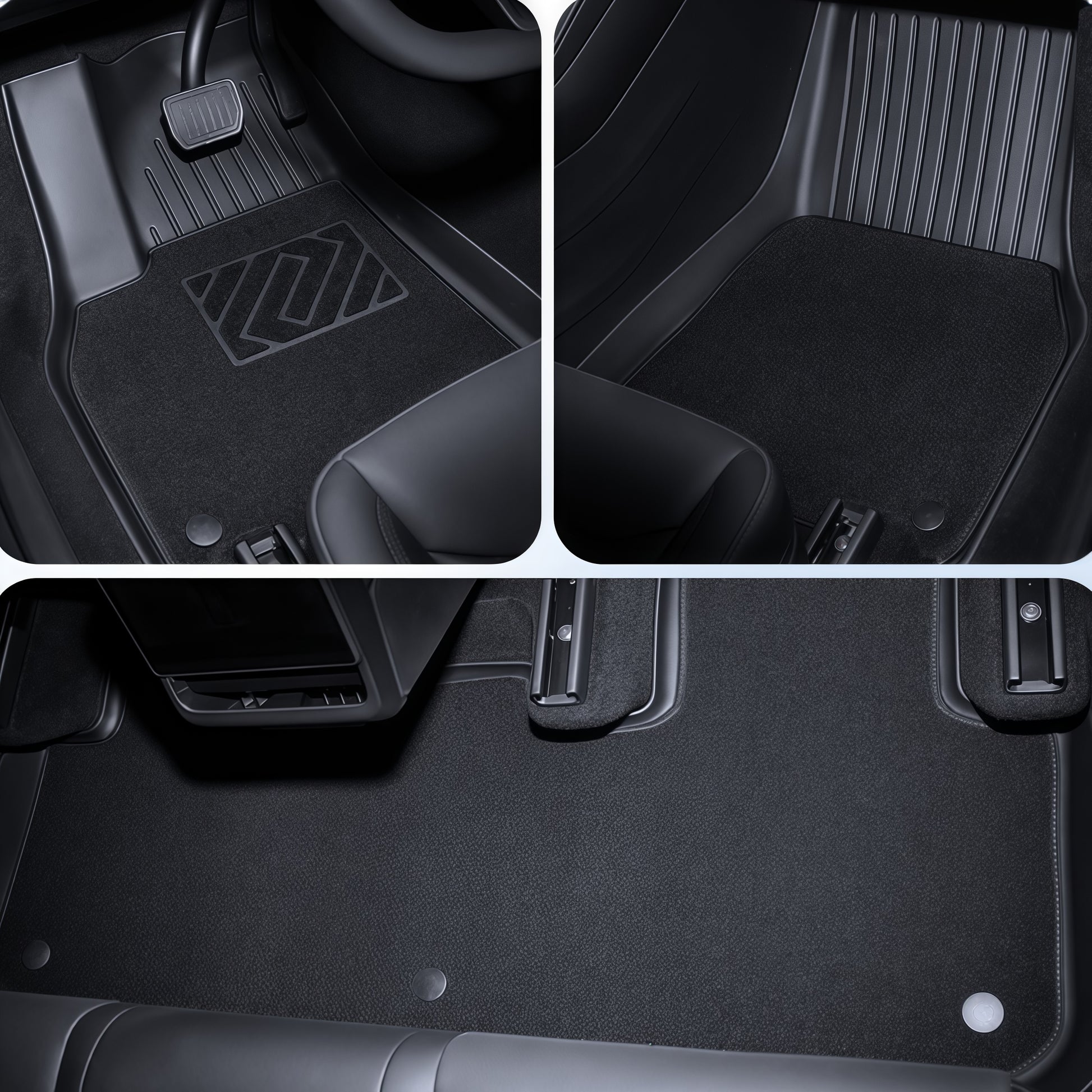 Precision laser-measured Tesla Model 3 floor mats ensuring edge-to-edge custom interior coverage