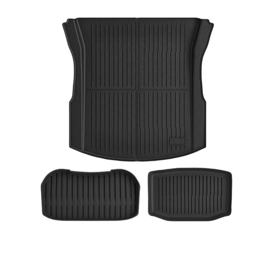 All-weather TPE rear trunk liner designed for 2024+ Tesla Model 3 Highland, offering full cargo protection from dirt and spills