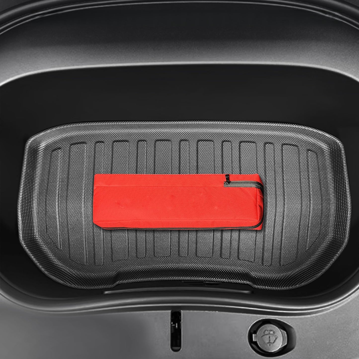 Tesla Model 3 Highland trunk mat with raised edges that protect the cargo area from mud, dust, snow, and accidental spills
