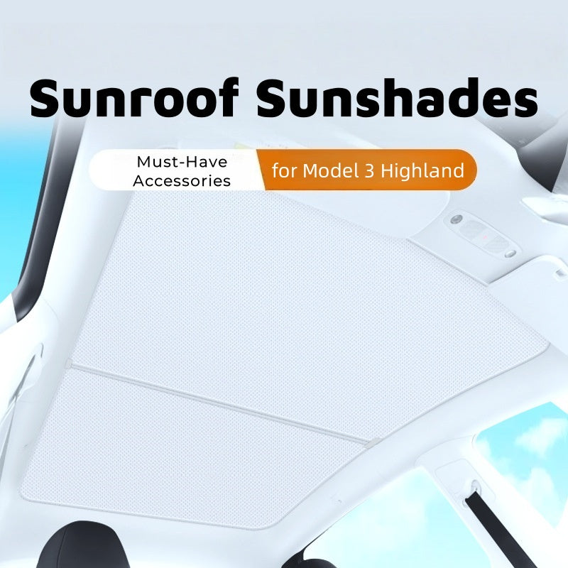 Foldable sunroof sunshade for Tesla Model 3 2024+ Highland, offering strong UV and heat insulation to keep the cabin cooler