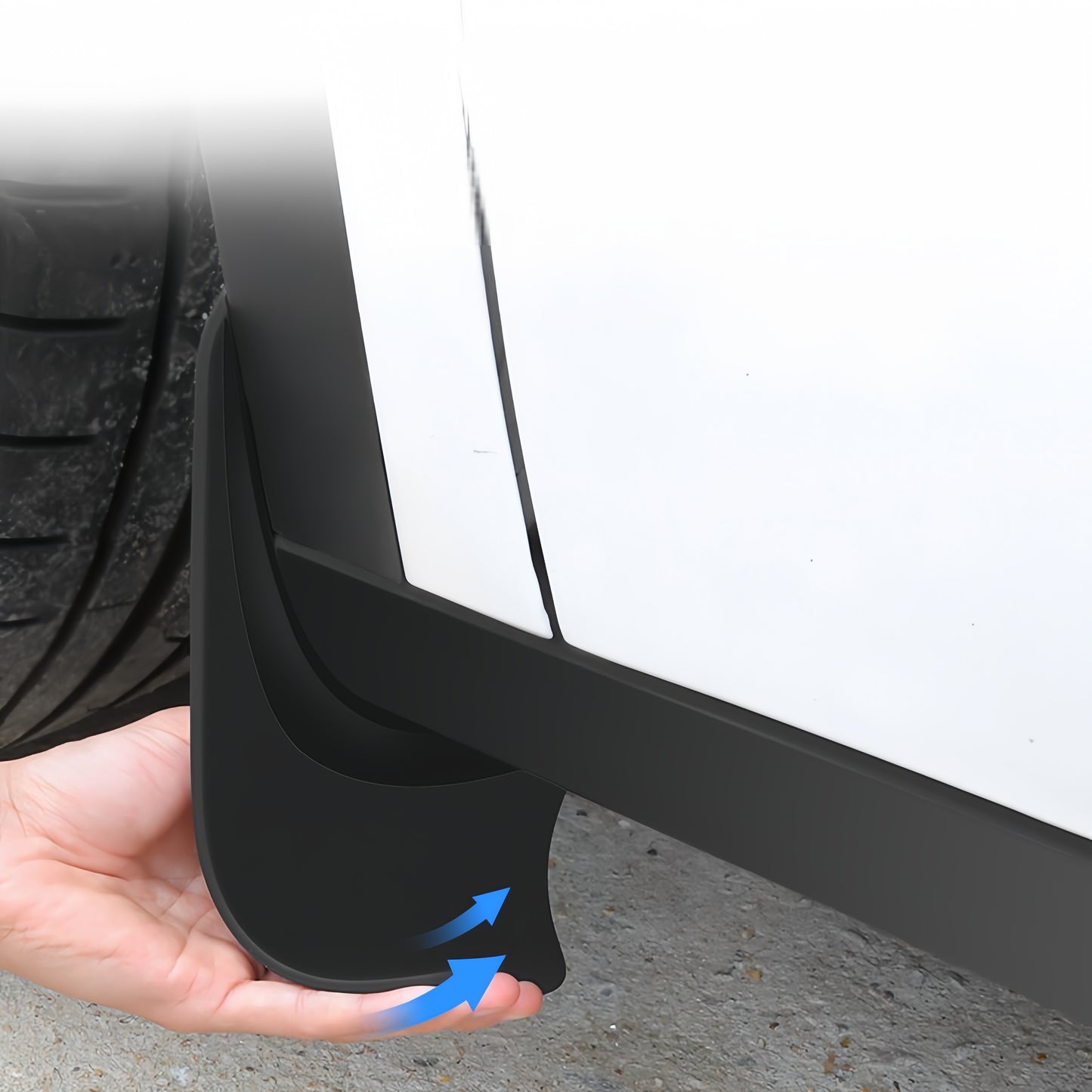 Flexible TEP splash guards for Tesla Model 3 Highland, offering durable gravel and road debris protection without cracking