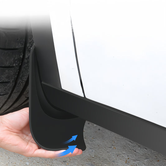Flexible TEP splash guards for Tesla Model 3 Highland, offering durable gravel and road debris protection without cracking