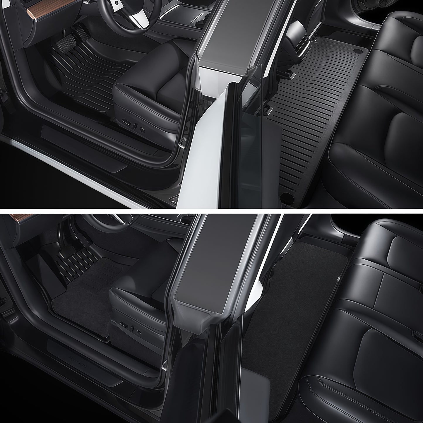 Rear all weather TPE floor mats for Tesla Model 3 providing waterproof and mud protection