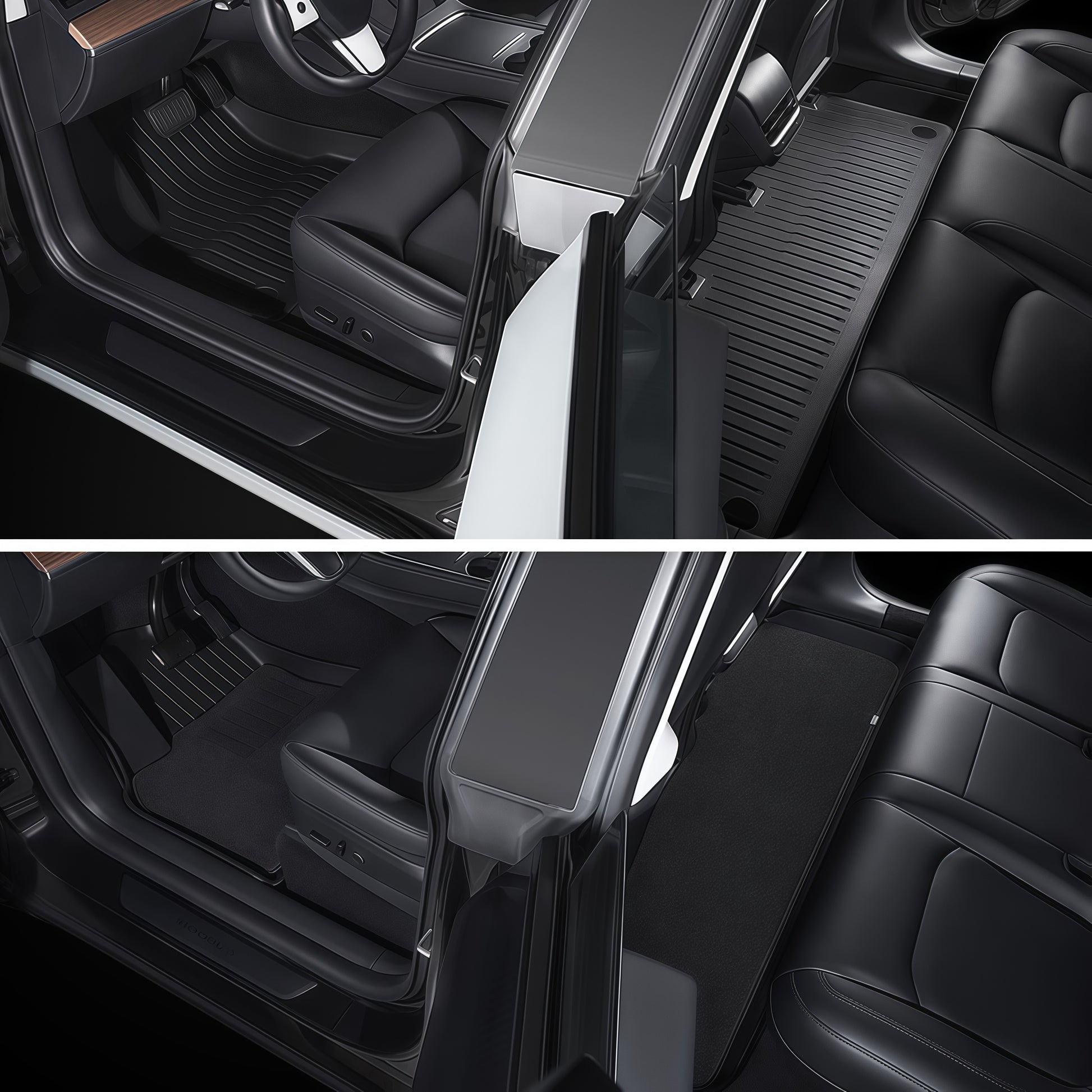 Rear all weather TPE floor mats for Tesla Model 3 providing waterproof and mud protection