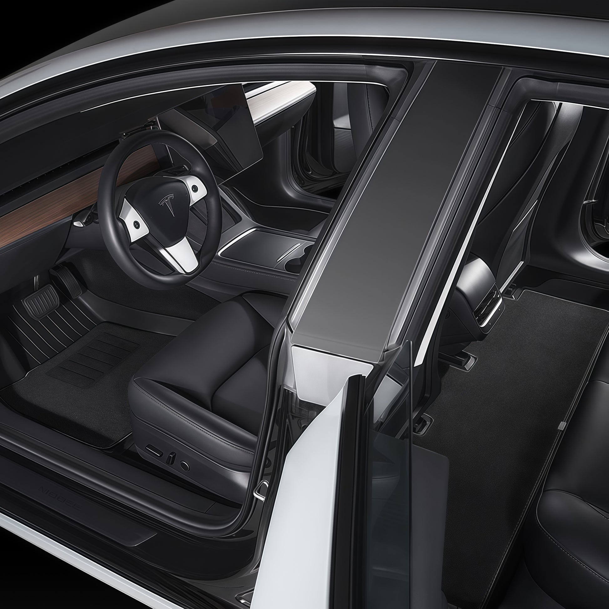 Waterproof all weather Tesla Model 3 floor mats protecting against spills, snow and mud