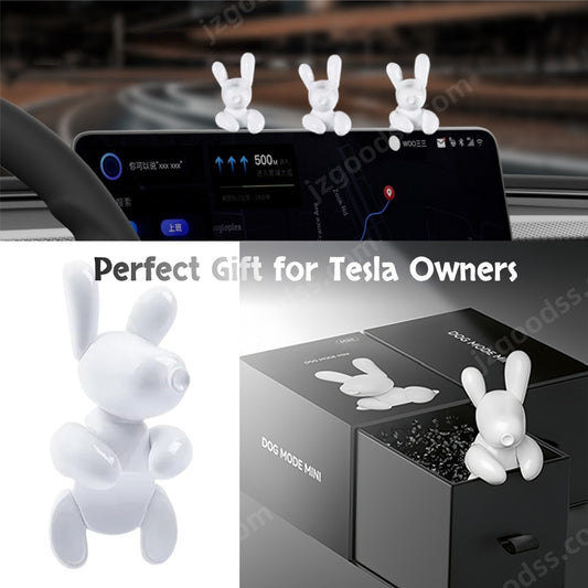 Cute dog figurine accessory mounted near the Tesla center screen to personalize Model 3 and Model Y interiors
