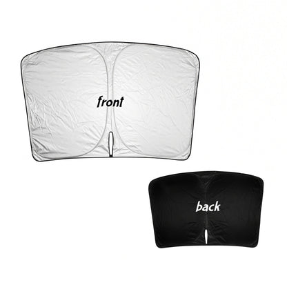 Heat blocking windshield sunshade for Tesla Model 3 and Model Y designed to keep your car cooler in summer parking