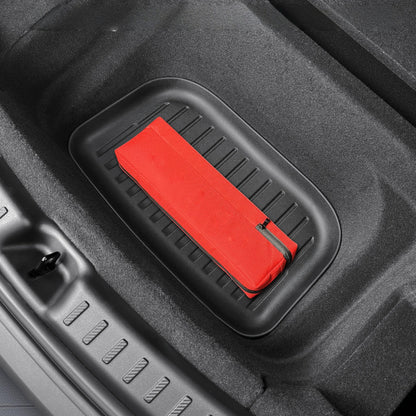 Three-piece cargo liner set for Tesla Model Y 2025 made of non-toxic, odorless, fully recyclable TPO material safe for kids and pets