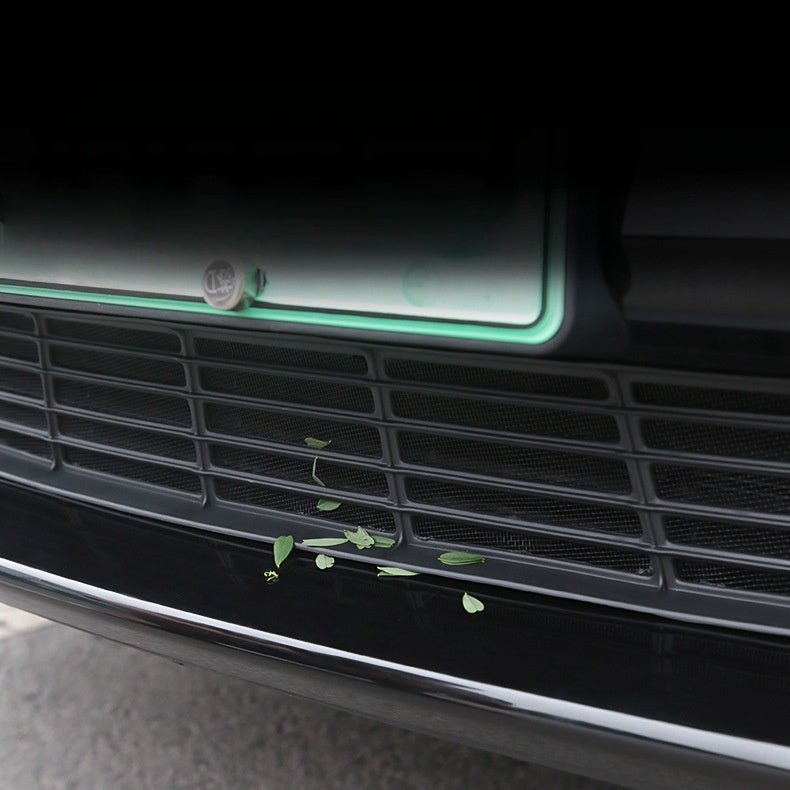 Close-up of stainless steel mesh grille insert for 2025 Tesla Model Y Juniper showing rust-resistant and durable construction