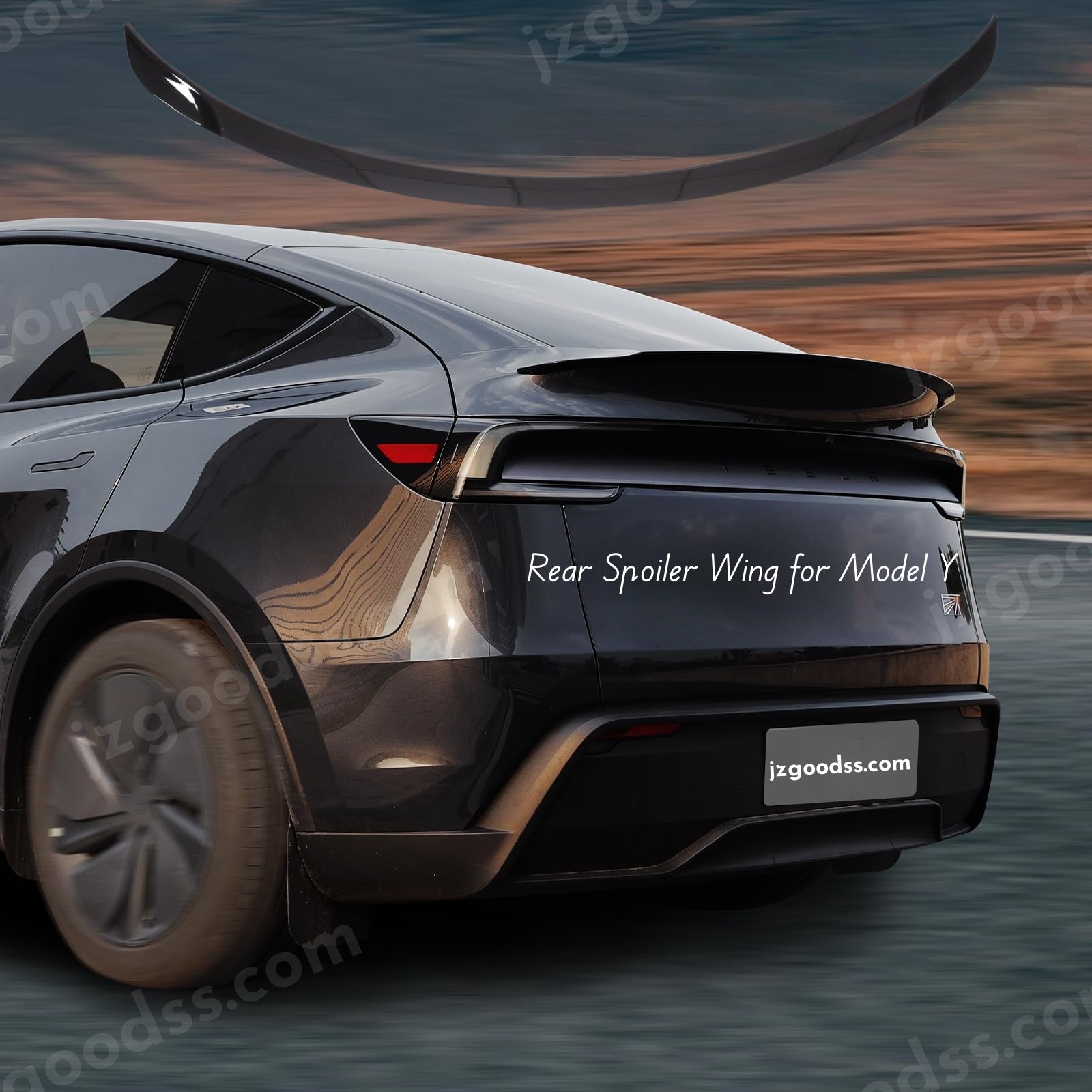 Aerodynamic ABS rear spoiler wing for Tesla Model Y 2025, offering smooth airflow, reduced drag, and factory-style tail-lid fit