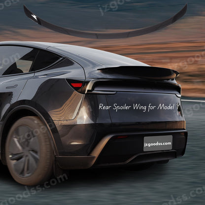 Aerodynamic ABS rear spoiler wing for Tesla Model Y 2025, offering smooth airflow, reduced drag, and factory-style tail-lid fit