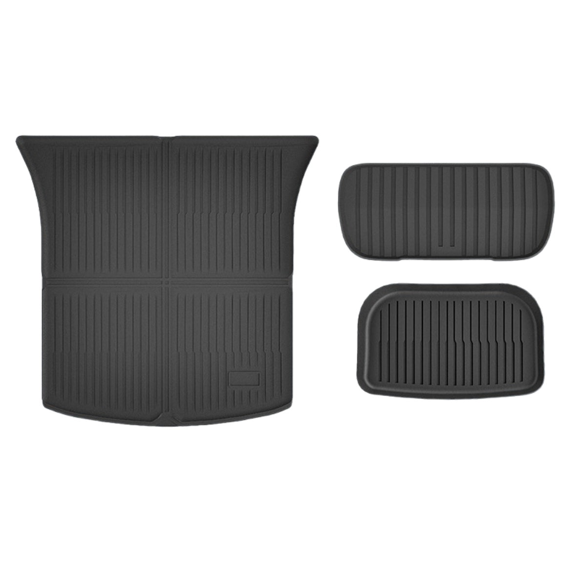 All-weather TPO trunk liner set for Tesla Model Y 2025, offering perfect contour fit with raised edges for spill and mud protection
