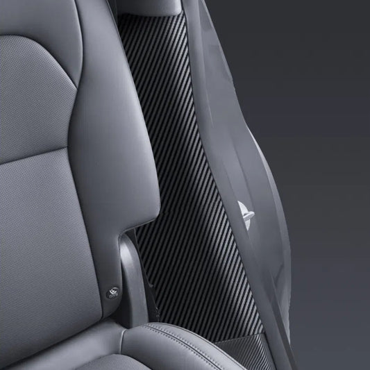 Tesla Model Y Juniper carbon fiber door sill guard offering stylish interior trim protection from scuffs and shoe marks