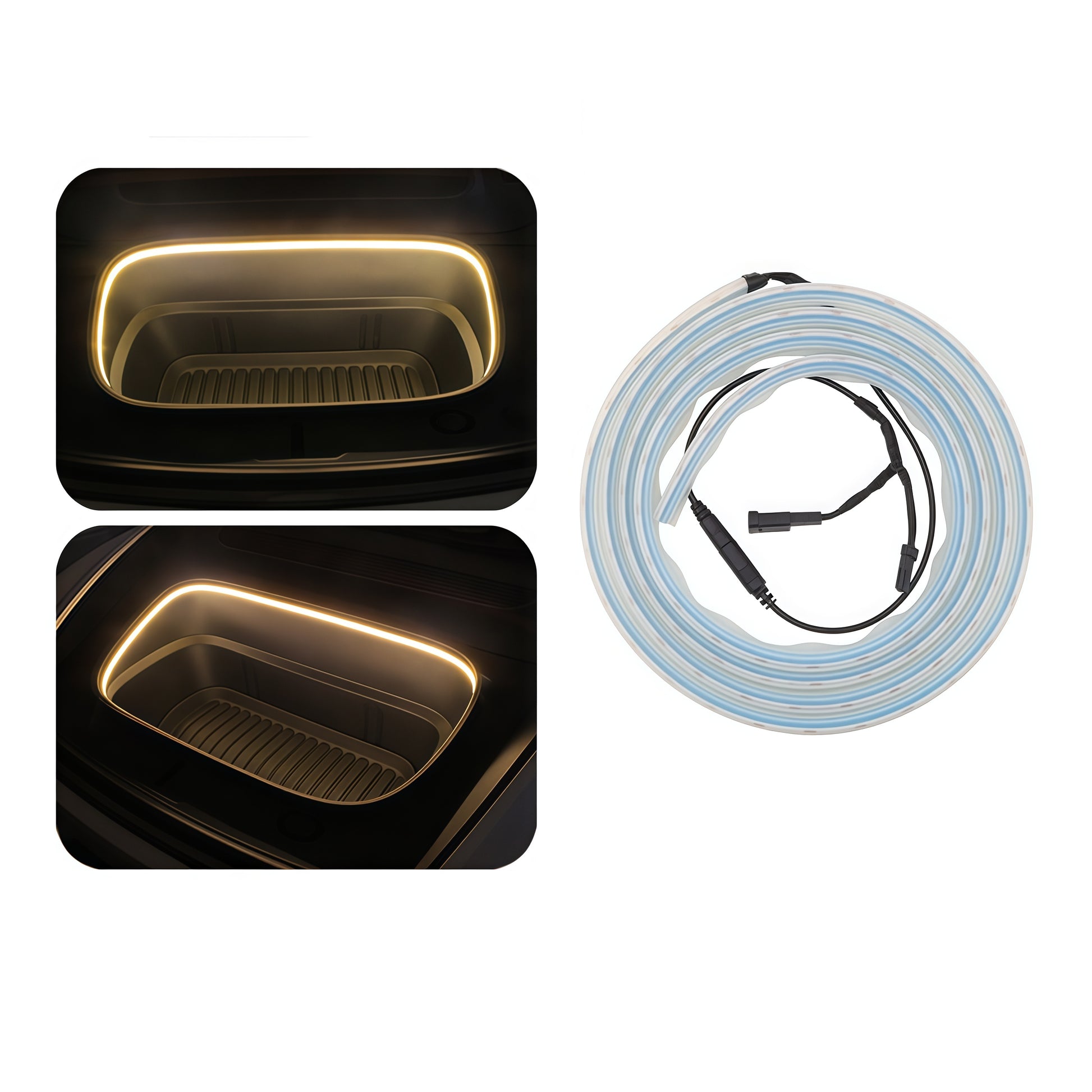 LED ambient light installed in Tesla Model Y Juniper front trunk improving frunk visibility and stylish lighting upgrade