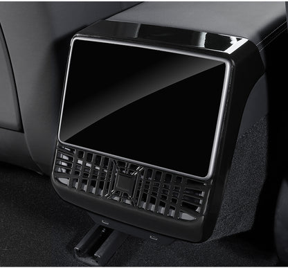 Rear A/C vent cover for Tesla Model Y Juniper featuring mesh design to block debris while maintaining smooth airflow circulation