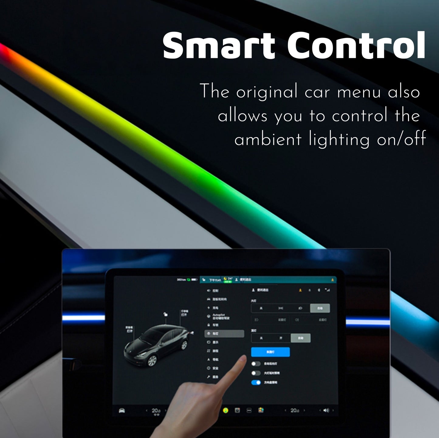 Custom-fit air vent trim LED ambient light designed for Tesla Model 3 2021-2023 to enhance dashboard styling