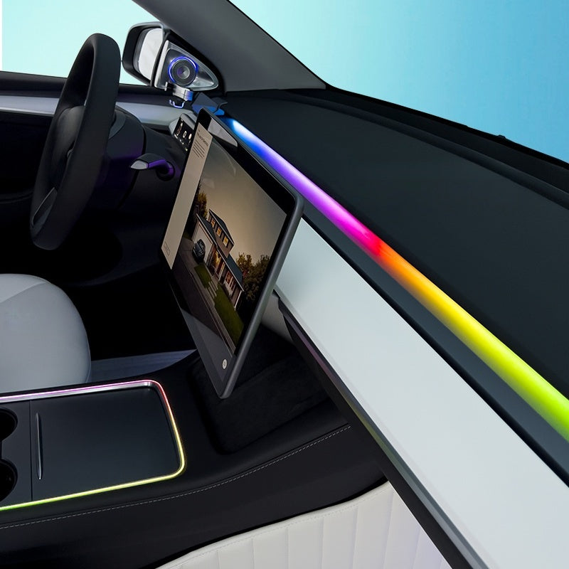 Interior ambient lighting full kit for Tesla Model 3 2021-2023, featuring app-controlled LED strips for a complete interior upgrade