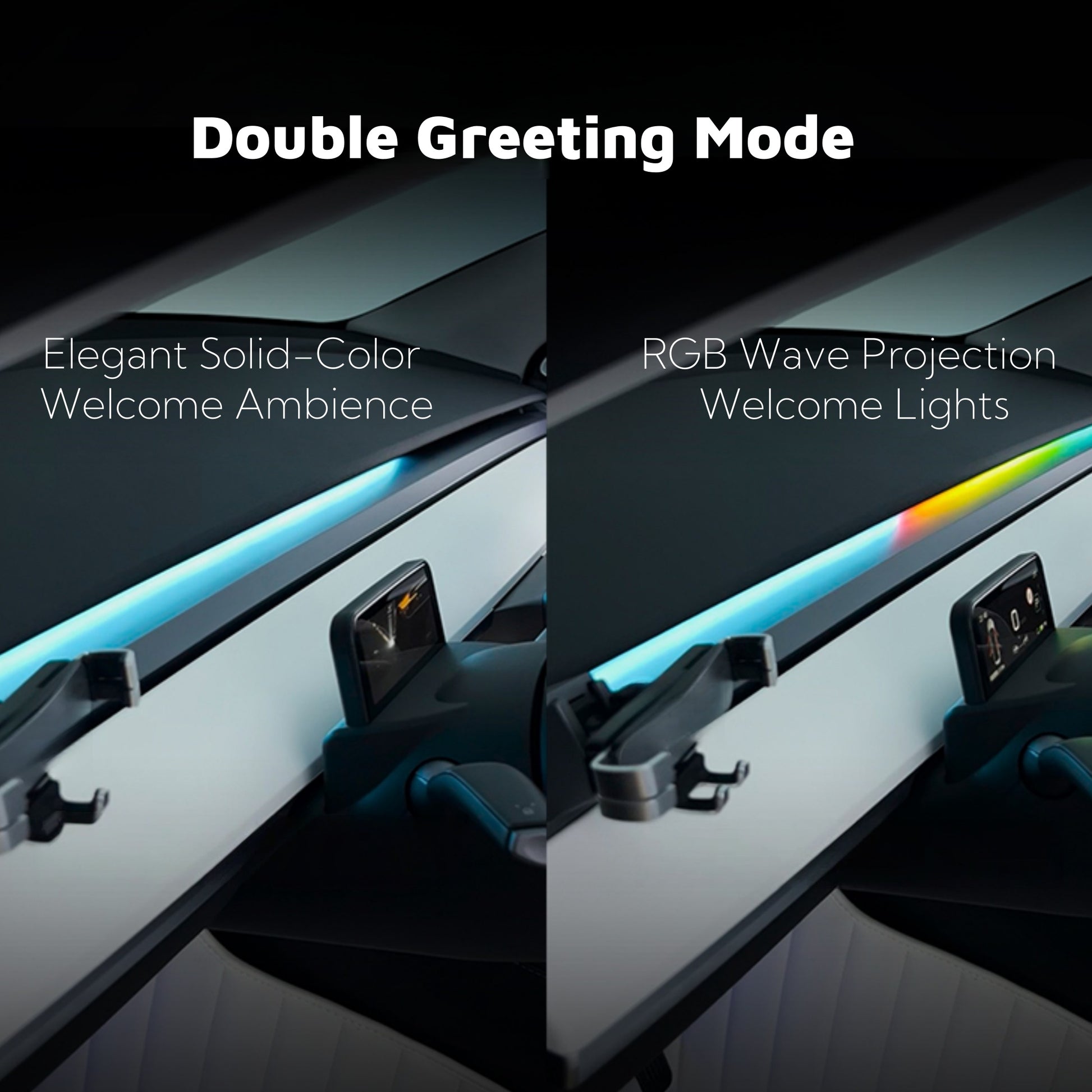 Soft footwell LED ambient lighting for Tesla Model 3 2021-2023, offering brightness control and color customization via app